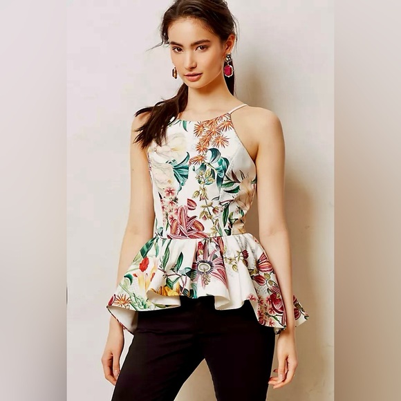 cameo Tops - ANTHROPOLOGIE - Dahlia Tropical Peplum Top